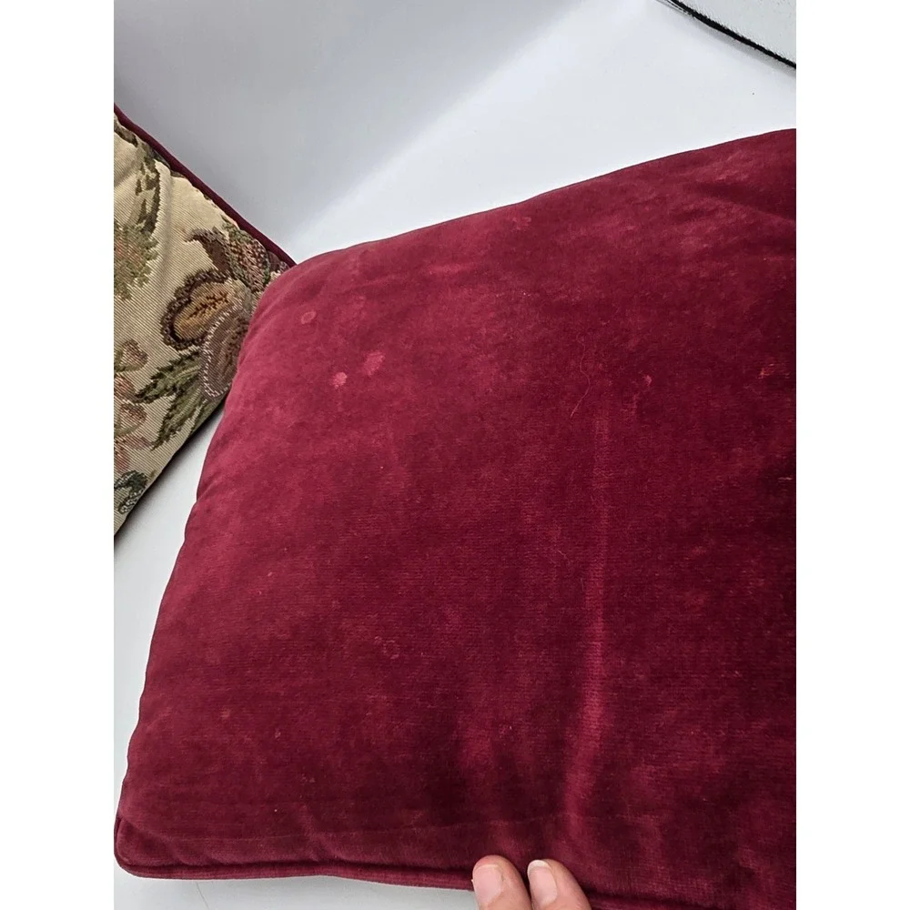 Tapestry Throw Pillows 12x12 Burgundy Good Peacock humming bird Floral Velvet